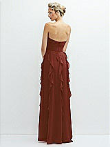 Rear View Thumbnail - Auburn Moon Strapless Vertical Ruffle Chiffon Maxi Dress with Flower Detail