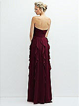 Rear View Thumbnail - Cabernet Strapless Vertical Ruffle Chiffon Maxi Dress with Flower Detail