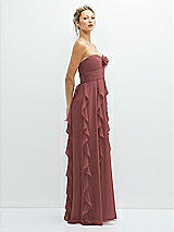 Side View Thumbnail - English Rose Strapless Vertical Ruffle Chiffon Maxi Dress with Flower Detail