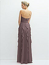 Rear View Thumbnail - French Truffle Strapless Vertical Ruffle Chiffon Maxi Dress with Flower Detail