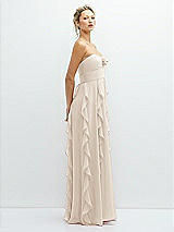 Side View Thumbnail - Oat Strapless Vertical Ruffle Chiffon Maxi Dress with Flower Detail