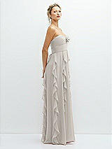 Side View Thumbnail - Oyster Strapless Vertical Ruffle Chiffon Maxi Dress with Flower Detail