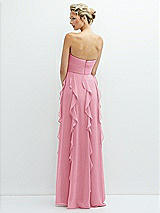 Rear View Thumbnail - Peony Pink Strapless Vertical Ruffle Chiffon Maxi Dress with Flower Detail