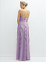 Rear View Thumbnail - Pale Purple Strapless Vertical Ruffle Chiffon Maxi Dress with Flower Detail