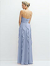 Rear View Thumbnail - Sky Blue Strapless Vertical Ruffle Chiffon Maxi Dress with Flower Detail