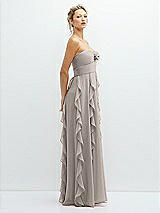 Side View Thumbnail - Taupe Strapless Vertical Ruffle Chiffon Maxi Dress with Flower Detail