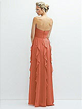 Rear View Thumbnail - Terracotta Copper Strapless Vertical Ruffle Chiffon Maxi Dress with Flower Detail