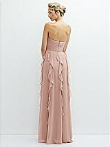 Rear View Thumbnail - Toasted Sugar Strapless Vertical Ruffle Chiffon Maxi Dress with Flower Detail