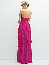 Rear View Thumbnail - Think Pink Strapless Vertical Ruffle Chiffon Maxi Dress with Flower Detail