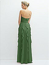 Rear View Thumbnail - Vineyard Green Strapless Vertical Ruffle Chiffon Maxi Dress with Flower Detail