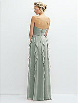 Rear View Thumbnail - Willow Green Strapless Vertical Ruffle Chiffon Maxi Dress with Flower Detail