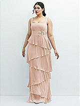 Front View Thumbnail - Cameo Asymmetrical Tiered Ruffle Chiffon Maxi Dress with Handworked Flowers Detail