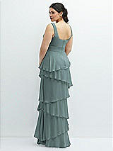 Rear View Thumbnail - Icelandic Asymmetrical Tiered Ruffle Chiffon Maxi Dress with Handworked Flowers Detail