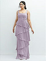 Front View Thumbnail - Lilac Haze Asymmetrical Tiered Ruffle Chiffon Maxi Dress with Handworked Flowers Detail