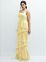 Side View Thumbnail - Pale Yellow Asymmetrical Tiered Ruffle Chiffon Maxi Dress with Handworked Flowers Detail