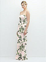 Side View Thumbnail - Palm Beach Print Strapless Asymmetrical Tiered Ruffle Chiffon Maxi Dress with Handworked Flower Detail