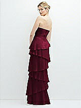 Rear View Thumbnail - Cabernet Strapless Asymmetrical Tiered Ruffle Chiffon Maxi Dress with Handworked Flower Detail