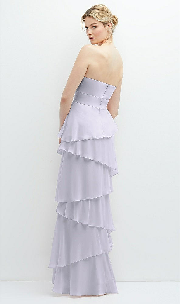 Back View - Silver Dove Strapless Asymmetrical Tiered Ruffle Chiffon Maxi Dress with Handworked Flower Detail