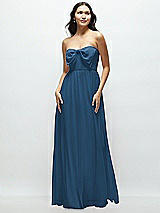Front View Thumbnail - Dusk Blue Strapless Chiffon Maxi Dress with Oversized Bow Bodice
