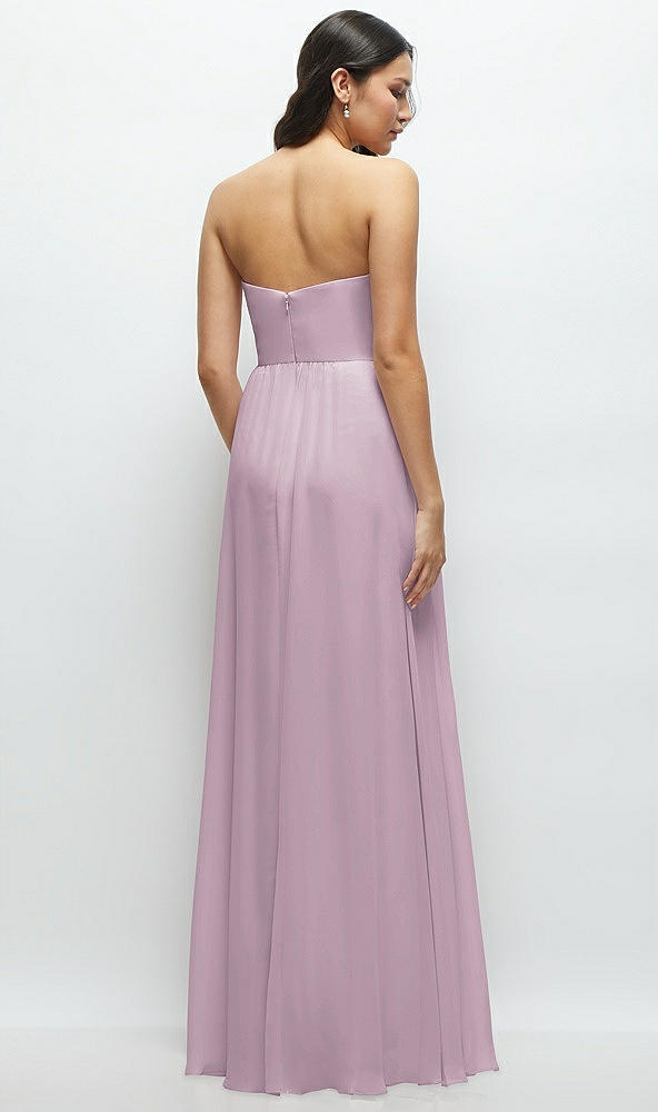Back View - Suede Rose Strapless Chiffon Maxi Dress with Oversized Bow Bodice