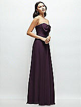 Side View Thumbnail - Aubergine Strapless Chiffon Maxi Dress with Oversized Bow Bodice