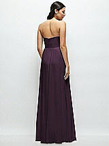 Rear View Thumbnail - Aubergine Strapless Chiffon Maxi Dress with Oversized Bow Bodice