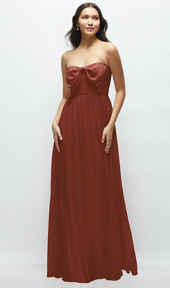 Front View - Auburn Moon Strapless Chiffon Maxi Dress with Oversized Bow Bodice