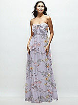 Front View Thumbnail - Butterfly Botanica Silver Dove Strapless Chiffon Maxi Dress with Oversized Bow Bodice