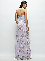 Rear View Thumbnail - Butterfly Botanica Silver Dove Strapless Chiffon Maxi Dress with Oversized Bow Bodice