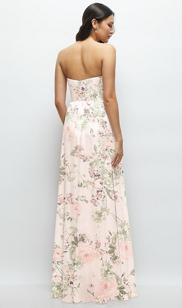 Back View - Blush Garden Strapless Chiffon Maxi Dress with Oversized Bow Bodice