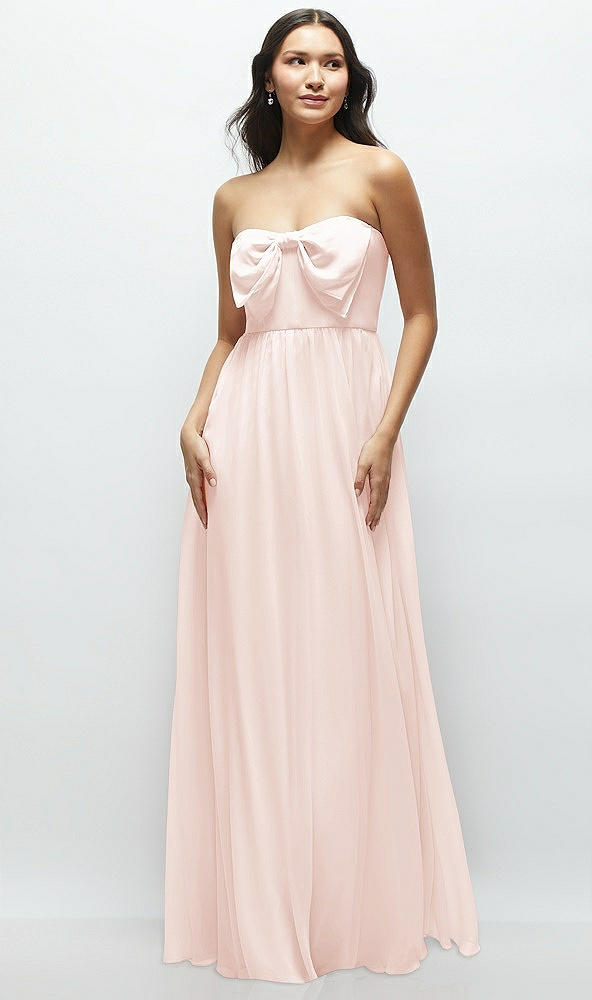 Front View - Blush Strapless Chiffon Maxi Dress with Oversized Bow Bodice