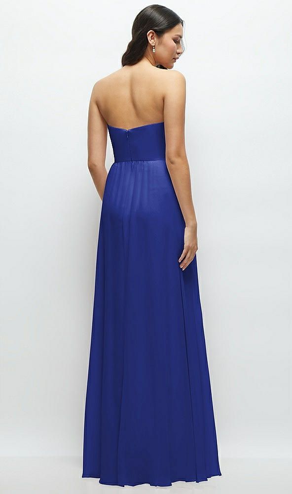 Back View - Cobalt Blue Strapless Chiffon Maxi Dress with Oversized Bow Bodice
