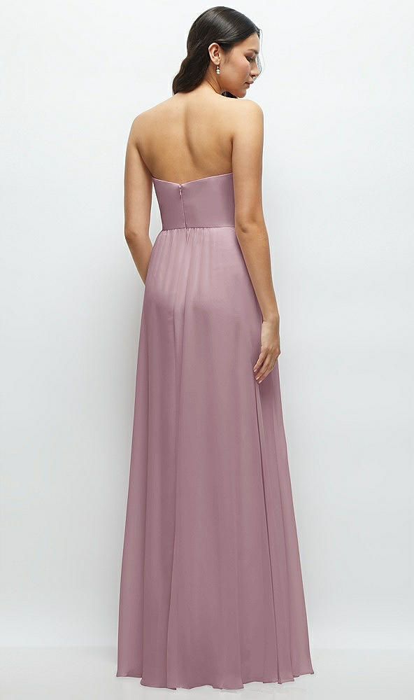 Back View - Dusty Rose Strapless Chiffon Maxi Dress with Oversized Bow Bodice