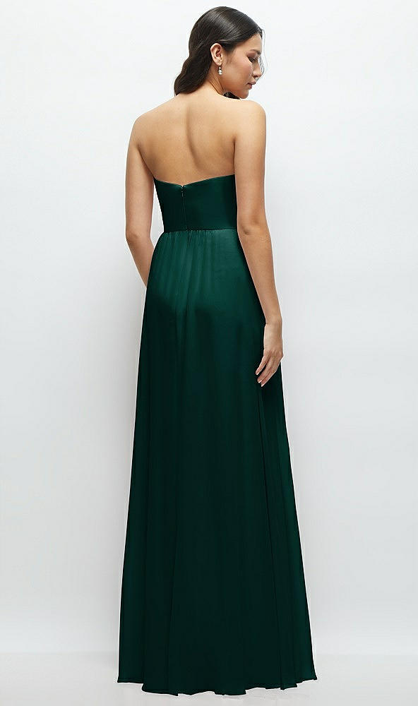 Back View - Evergreen Strapless Chiffon Maxi Dress with Oversized Bow Bodice