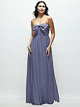 Front View Thumbnail - French Blue Strapless Chiffon Maxi Dress with Oversized Bow Bodice