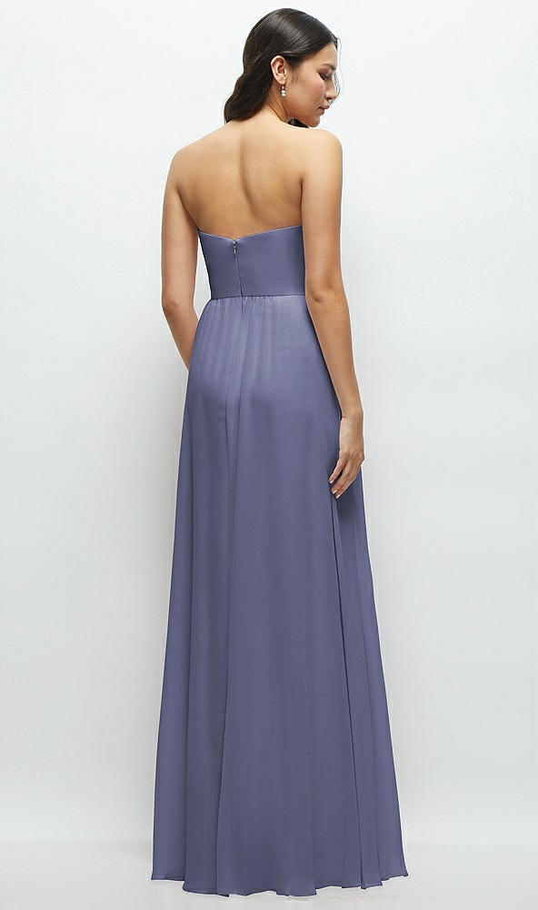 Back View - French Blue Strapless Chiffon Maxi Dress with Oversized Bow Bodice