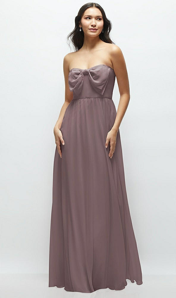 Front View - French Truffle Strapless Chiffon Maxi Dress with Oversized Bow Bodice