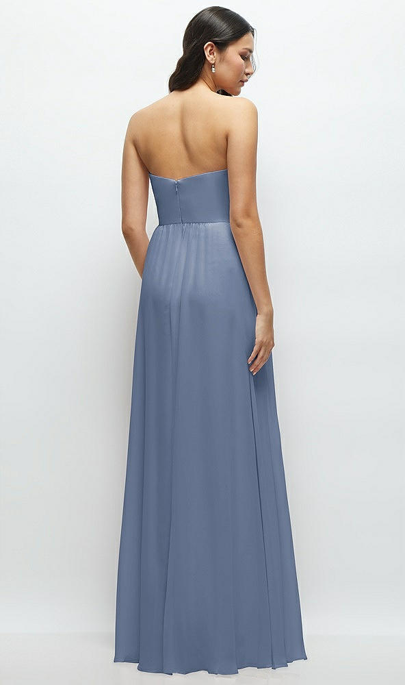 Back View - Larkspur Blue Strapless Chiffon Maxi Dress with Oversized Bow Bodice