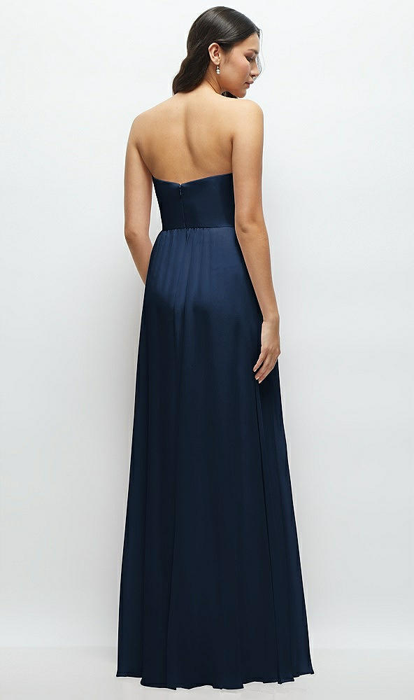 Back View - Midnight Navy Strapless Chiffon Maxi Dress with Oversized Bow Bodice