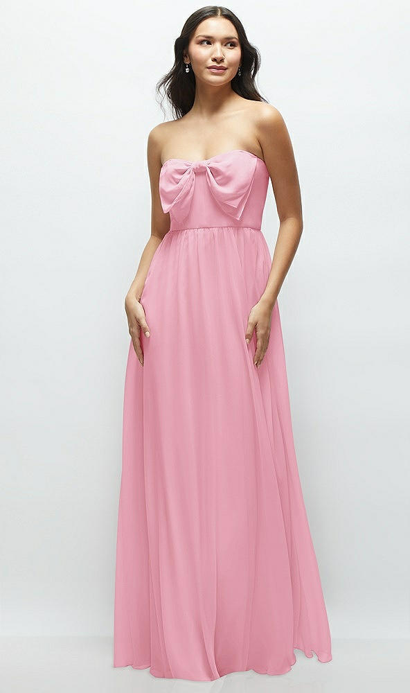 Front View - Peony Pink Strapless Chiffon Maxi Dress with Oversized Bow Bodice