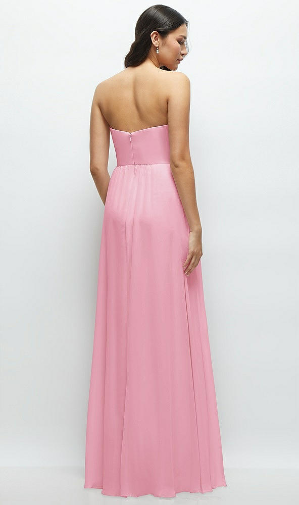 Back View - Peony Pink Strapless Chiffon Maxi Dress with Oversized Bow Bodice