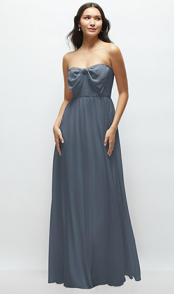 Front View - Silverstone Strapless Chiffon Maxi Dress with Oversized Bow Bodice