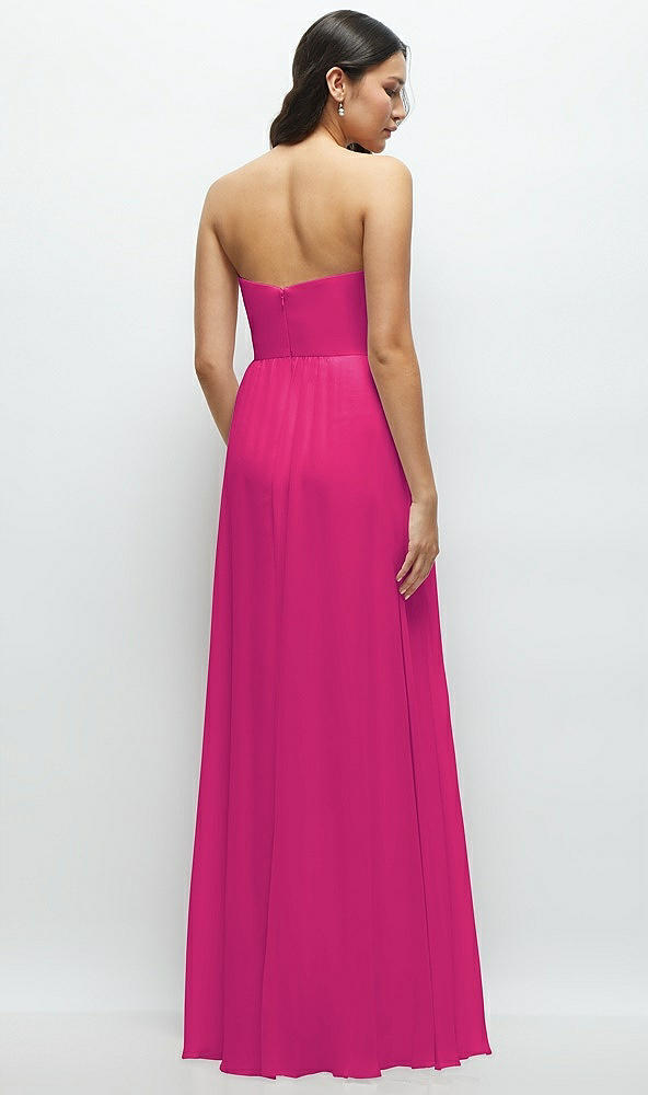 Back View - Think Pink Strapless Chiffon Maxi Dress with Oversized Bow Bodice
