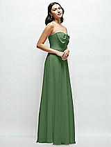 Side View Thumbnail - Vineyard Green Strapless Chiffon Maxi Dress with Oversized Bow Bodice