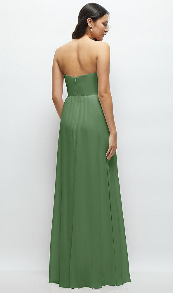Back View - Vineyard Green Strapless Chiffon Maxi Dress with Oversized Bow Bodice