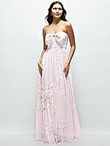 Front View Thumbnail - Watercolor Print Strapless Chiffon Maxi Dress with Oversized Bow Bodice