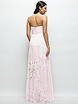 Rear View Thumbnail - Watercolor Print Strapless Chiffon Maxi Dress with Oversized Bow Bodice
