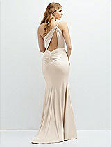 Rear View Thumbnail - Oat Asymmetrical Open-Back One-Shoulder Stretch Satin Mermaid Dress