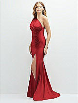 Alt View 1 Thumbnail - Poppy Red Asymmetrical Open-Back One-Shoulder Stretch Satin Mermaid Dress