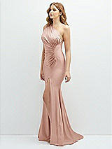 Side View Thumbnail - Toasted Sugar Asymmetrical Open-Back One-Shoulder Stretch Satin Mermaid Dress